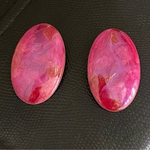 1980's Big Barbie Pink Enamel Swirl Pierced Oval Metal stud  Earrings
